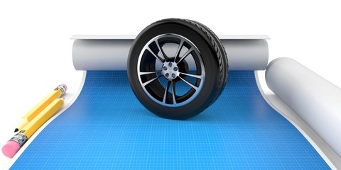 Sticker - Car wheel with blueprint