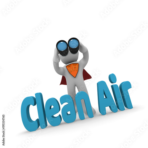 Fotografía 3d concept Clean Air, Super hero searching with binoculars