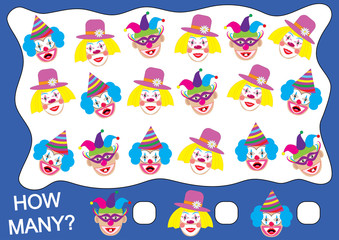 Wall Mural - Counting educational game for children. How many clowns? Mathematic