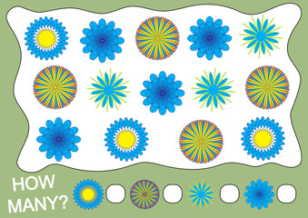 Wall Mural - How many doodle flowers. Game for children. Vector illustration