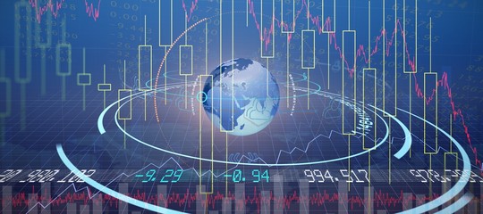 Poster - Composite image of digital image of earth with light trail