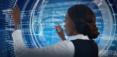 Poster - Composite image of side view of businesswoman using interface