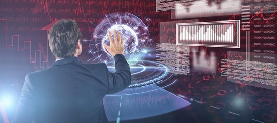 Poster - Composite image of businessman touching the invisible screen