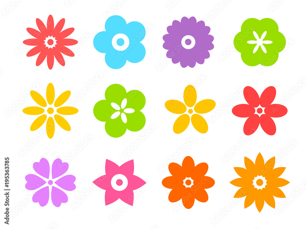 Set of flat icon flower icons in silhouette isolated on white. for ...