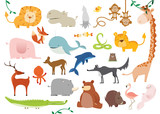 Fototapeta Pokój dzieciecy - Creative Cute Wild Animals vector illustrations