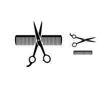 Crossed Scissors And Comb Tool On The Barber Shop Sign Symbol Logo Vector

