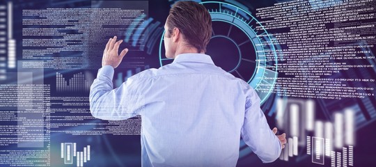 Poster - Composite image of rear view of businessman gesturing
