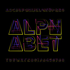 Poster - Decorative geometric alphabet font. Colorfull ype letters and numbers. Stock vector typeface for your design.