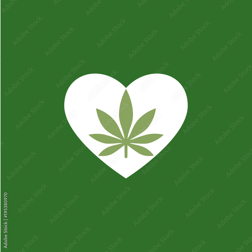 Heart symbol with cannabis leaf inside. Marijuana Heart. Isolated ...
