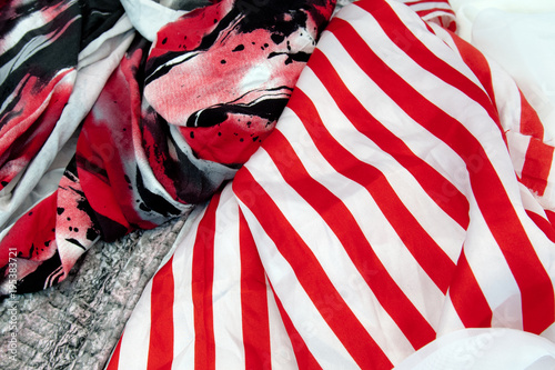 Fotografia, Obraz Red white and black colored crinceld fabric with spots