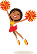 Smiling cheerleader leaps and dances