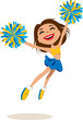 Smiling cheerleader leaps and dances