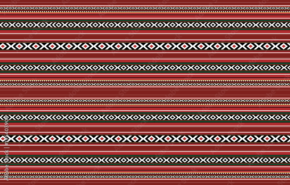 Detailed Horizontal Traditional Handcrafted Red Sadu Rug - obrazy, fototapety, plakaty 