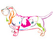 Colorful decorative standing portrait of Basset Hound vector illustration