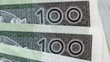 Close up of new Polish banknotes hundred zloty