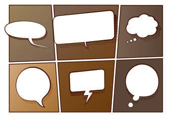 Poster - Vector illustration of speech and thinking bubbles on a old vintage comic book background. Halftone effect with a adult old comic book feeling