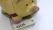 Piggy bank with Polish notes, 100 PLN savings money