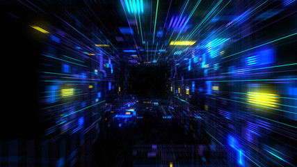 Poster - futuristic hud tunnel. display screens for tech titles and background, news headline business intro.