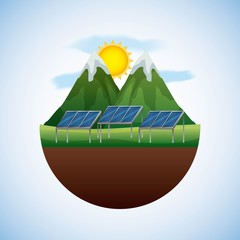 Sticker - energy types - landscape natural and panel solar vector illustration