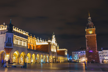 Wall Mural - Night view of Main Market Square in Krakow, one of the most beautiful city in Poland