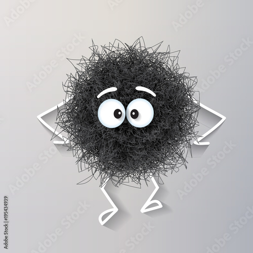 Fluffy cute black spherical creature sad and depressed Tableau sur Toile