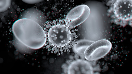 Wall Mural - 3d rendering abstract background of viruses in blood