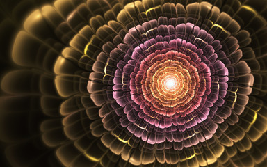 Wall Mural - Glossy gold fractal flower, digital artwork for creative graphic design