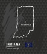 Indiana map, vector pen drawing on black background
