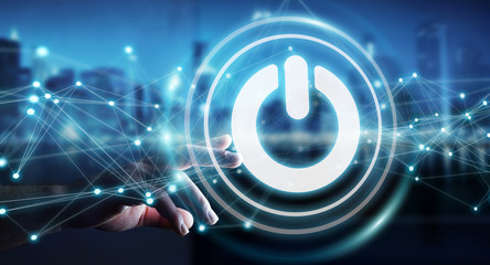Poster - Businessman using 3D render power button with connections