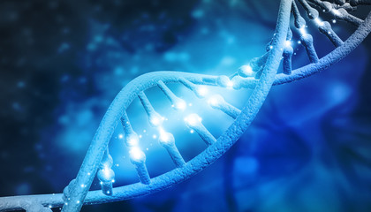 Wall Mural - DNA molecules on blue background. 3d illustration