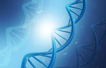 Wall Mural - DNA molecules on blue background. 3d illustration.