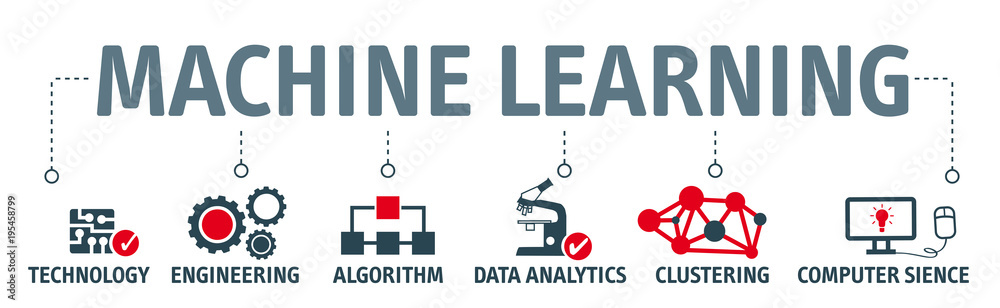 Banner machine learning concept vector illustration with icons Stock ...