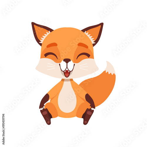 Cute Happy Fox Character Sitting On The Floor Funny Forest