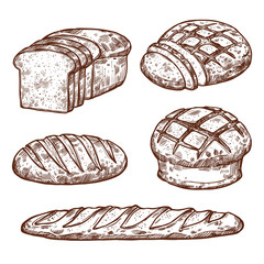 Sticker - Vector sketch bread icons of bakery shop