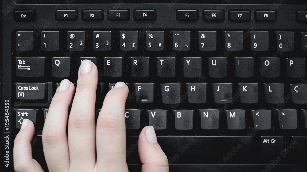 Positioning of the hand on the keyboard of a gamer. Fingers on the