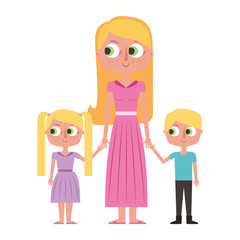 Canvas Print - mother and her kids together holding hands vector illustration