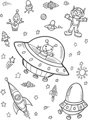 Wall Mural - UFO Outer Space Vector Illustration Art