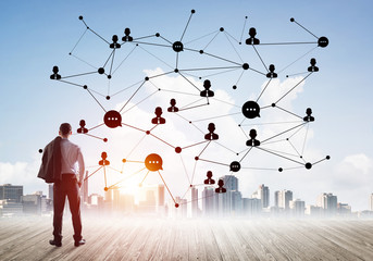 social connection concept drawn on screen as symbol for teamwork and cooperation