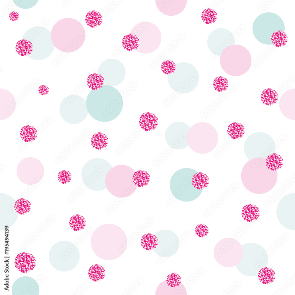Glitter confetti polka dot seamless pattern background. Pink and pastel ...
