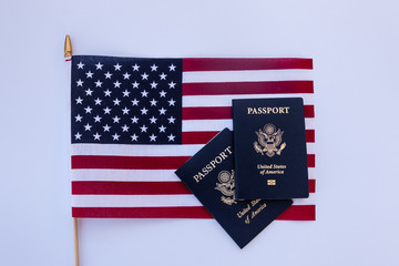 USA flag with two passports