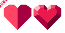 Red Heart In Geometric Style With Faces (isolated Image Without Background). Icon, Logo, Sign, Symbol