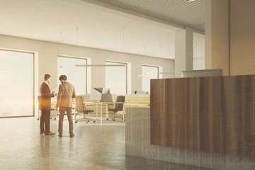 Wall Mural - White and wooden office, reception side toned