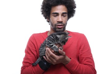 Wall Mural - Afro man with a cat