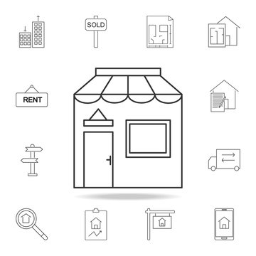 shop icon. Set of sale real estate element icons. Premium quality graphic design. Signs, outline symbols collection icon for websites, web design, mobile app