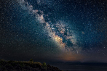 miliky way over the aegean sea. milky way galaxy from peninsula kassandra, halkidiki, greece. the ni