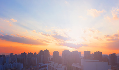 Wall Mural - city colorful sunset sky background