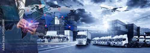 Cuadros en Lienzo World map with logistic network distribution, Logistic and transport concept in