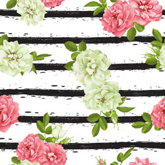 Wall Mural - Realistic vector pink rose. 3d seamless roses