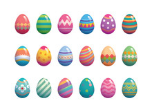 Set Of Easter Eggs Flat Design On White Background.