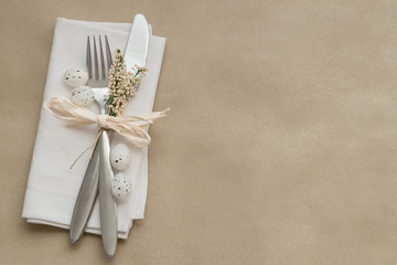 Wall Mural - Overview of Easter table setting, copy space